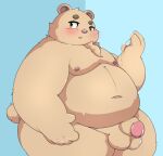  2021 anthro balls belly blush bodily_fluids cum cum_on_hand genital_fluids genitals hi_res inigo_(kusosensei) kemono kusosensei male mammal moobs navel nipples obese obese_male overweight overweight_male penis simple_background solo ursid 