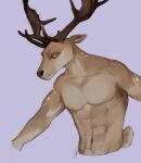  2021 anthro antlers brown_body cervid cervine digital_drawing_(artwork) digital_media_(artwork) eyes_closed horn male mammal mechanical_jaws muscular muscular_male scut_tail solo spots spots_(marking) 