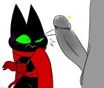  2019 anthro balls black_body black_fur blush cartoon_network digital_media_(artwork) domestic_cat duo erection felid feline felis fur genitals human humanoid humanoid_genitalia humanoid_hands humanoid_penis kuruko male male/male mammal mao_mao:_heroes_of_pure_heart penis sheriff_mao_mao_mao simple_background white_background 