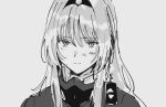  1girl aimai-me an-94_(girls_frontline) dirty dirty_face expressionless girls_frontline greyscale hairband long_hair looking_at_viewer mask_around_neck monochrome portrait sidelocks simple_background sketch solo 