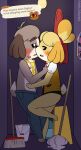  absurd_res animal_crossing anthro blush brother brother_and_sister canid canine canis dialogue digby_(animal_crossing) domestic_dog duo female hi_res incest_(lore) isabelle_(animal_crossing) kiss_mark lipstick makeup male male/female mammal nintendo porldraws sibling sister speech_bubble text tom_nook_(animal_crossing) topless_male video_games 