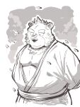  2021 anthro cherry_blossom clothed clothing hi_res kemono male mammal moobs nekodon_san nipples overweight overweight_male plant solo ursid 
