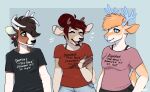  anthro cervid clothing ear_piercing ear_ring facial_piercing female gauged_ear group hair hi_res industrial_piercing mammal nose_piercing piercing sailormoonfan666 septum_piercing shirt topwear 