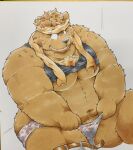  2021 anthro belly brown_body brown_fur bulge clothing fur hi_res kemono male mammal moobs overweight overweight_male shirt solo suishou0602 topwear towel underwear undressing ursid 