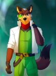  anthro belt canid canine clothed clothing cosplay fox fully_clothed gloves handwear headgear jacket kobayashi-maruu male mammal nintendo scarf solo star_fox topwear video_games 
