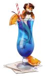  2018 alpha_channel anthro beverage blue_tail brown_body brown_fur brown_hair canid canine countershading fox fur ghost-wrassler glass hair ice_cube looking_at_viewer male mammal marine merfolk micro simple_background smile solo split_form tan_countershading transparent_background xy_merfox 