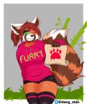  absurd_res ailurid anthro boy_shorts clothing fan_character female furry hair hi_res holding_object hoodie legwear mammal one_eye_closed ponytail red_panda smile solo solo_focus thick_thighs thigh_highs topwear underwear wink xiongshan 
