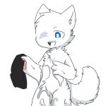  anthro blue_eyes bottomwear canid canine canis changed_(video_game) chano clothing fur goo_creature holding_clothing holding_object lin_(changed) male mammal one_eye_obstructed open_mouth pawpads shorts simple_background slime solo transformation undressing wet white_background white_body white_fur wolf 