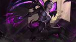  1girl black_hair bodysuit breasts facial_mark kai&#039;sa league_of_legends medium_breasts medium_hair plunging_neckline purple_eyes solo sylee1 tagme 