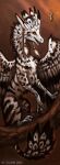  2021 ambiguous_gender black_stripes claws digital_media_(artwork) dragon feathered_dragon feathered_wings feathers feral flashw fur furred_dragon open_mouth smile stripes teeth tongue white_body white_fur wings 