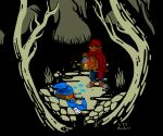  absurd_res blue_thief_(everhood) clothing everhood forest gnome hi_res humanoid invalid_tag lantern magic mustard_(artist) plant red_(everhood) tree wooden_doll 