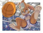  3_toes anthro basketball blonde_hair blue_eyes breasts clothing crop_top crowd feet female group hair hi_res lagomorph leporid lola_bunny looney_tunes mammal mt3spark rabbit shirt solo space_jam toes topwear under_boob warner_brothers 