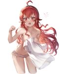  1girl 77gl ahoge anger_vein bangs black_hairband blush breasts collarbone eris_greyrat hairband long_hair looking_at_viewer mushoku_tensei navel open_mouth red_eyes red_hair shirt_removed small_breasts thighs 