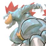  claws commentary english_commentary feraligatr garrett_hanna gen_2_pokemon highres legs_apart no_humans open_mouth pokemon pokemon_(creature) red_eyes sharp_teeth simple_background solo teeth white_background 