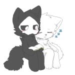  ambiguous_gender anthro black_body black_fur blush book canid canine canis changed_(video_game) chano duo eyes_closed fur holding_object lin_(changed) male mammal mask puro_(changed) simple_background sitting sleeping sound_effects text white_background white_body white_eyes white_fur wolf zzz 