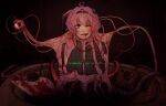  1girl blood blood_on_face disfigured evil evil_smile fallout_(series) fallout_1 guro komeiji_satori monitor mutant mutation one_eye_closed smile svveetberry the_master_(fallout) touhou 