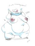  absurd_res anthro areola belly big_belly big_breasts blush breasts emberwick english_text eyes_closed female fur hi_res lily_(emberwick) mammal morbidly_obese morbidly_obese_anthro morbidly_obese_female nipples obese obese_anthro obese_female overweight overweight_anthro overweight_female simple_background smile text ursid white_body white_fur 