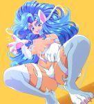  animal_ears big_hair blue_hair breasts cat_ears cat_girl cat_paws cat_tail claws felicia_(vampire) fur highres paws queen_ashi tail vampire_(game) white_fur 