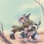  anthro breasts clothed clothing desert felid female fur genitals hi_res ivory_(derideal) kiaun knife mammal multicolored_body multicolored_fur nude pantherine partially_clothed pinup pose pussy solo tiger tribal two_tone_body two_tone_fur warrior 