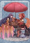 021_shiro 2girls absurdres animal_ear_fluff animal_ears bell breasts cat_paws cherry claw_(weapon) claws closed_eyes collar eating eyebrows_visible_through_hair fang fate/grand_order fate_(series) feeding food fou_(fate) fox_ears fox_girl fox_tail fruit gigantic_breasts gloves hair_ribbon highres holding holding_spoon huge_breasts huge_filesize ice_cream incoming_food jingle_bell multiple_girls neck_bell o-ring o-ring_top open_mouth orange_(food) parfait passionlip_(fate) paw_gloves paw_shoes paws pink_eyes pink_hair pink_ribbon pocky ponytail purple_hair ribbon riyo_(lyomsnpmp)_(style) shoes spoon strawberry sundae tail tamamo_(fate)_(all) tamamo_cat_(fate) weapon 