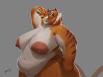  anthro areola belly big_breasts breasts dreamworks emberwick felid female fur hi_res kung_fu_panda mammal master_tigress navel nipples nude obese obese_anthro obese_female orange_body orange_fur overweight overweight_anthro overweight_female pantherine sagging_breasts simple_background solo striped_body striped_fur stripes tiger white_body white_fur 