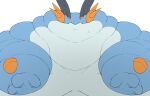  amphibian belly blue_body blue_skin feral fin hi_res male morbidly_obese nintendo obese overweight pok&eacute;mon pok&eacute;mon_(species) simple_background solo swampert video_games white_belly white_body white_skin zephy_03 