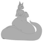  anthro apode belly big_(disambiguation) big_belly big_tail breast_grab breasts canid canine chubby_female draconcopode female grope hand_on_breast happy hi_res invalid_tag lamia legless mammal narusewolf navel nipples overweight reptile scalie serpentine slightly_chubby snake soft solo split_form squish thick_tail 