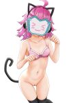  &gt;_&lt; 1girl absurdres ahoge animal_ears bare_arms bare_shoulders black_legwear bottomless bow bow_bra bra breasts cat_ears cat_tail censored collarbone facing_viewer fake_animal_ears feet_out_of_frame frilled_bra frills groin hands_up heart heart_censor highres long_hair love_live! love_live!_nijigasaki_high_school_idol_club miel_(lessontome) navel paw_pose pink_bra pink_hair pussy simple_background small_breasts smile solo sweat tail tennouji_rina thigh_gap thighhighs underwear underwear_only white_background 