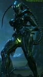  2021 3d_(artwork) absurd_res alien alien_(franchise) big_breasts black_body breasts cave claws digital_media_(artwork) exoskeleton eyeless female genitals glowing glowing_genitalia hand_on_hip hi_res humanoid long_tail looking_at_viewer monster_girl_(genre) nipples nude open_mouth pussy sharp_claws sharp_teeth solo teeth thekidxeno thick_thighs xenomorph 