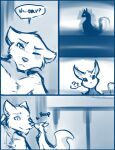  anthro balcony blue_and_white boop canid canine canis chest_tuft claws conditional_dnp duo english_text eyes_closed fangs female fur handrail keidran male mammal monochrome mrs._nibbly nose_boop rodent sciurid sketch sythe_(twokinds) text tom_fischbach tuft twokinds webcomic webcomic_character wolf wounded 