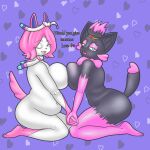  &lt;3 accessory anthro big_breasts breast_squish breasts breasts_frottage diane_(lemendigogoat) duo eeveelution feet female female/female fur grey_body grey_fur hair hair_accessory hairpin hand_holding hi_res lemendigogoat looking_at_viewer navel nintendo one_eye_closed pink_hair pok&eacute;mon pok&eacute;mon_(species) ribbons side_boob simple_background slightly_chubby squish sylveon video_games white_body white_fur wide_hips wink zabrina_(afc) zorua 