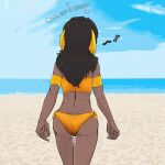  beach clothing cum_in_panties female humanoid madam_reni_(twokinds) mind_control musical_note seaside solo swimwear thinking walking_away yttrium 