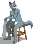  age_difference anthro beard canid canine facial_hair fur furniture grey_body grey_fur grey_hair hair male mammal mustache navel older_male shadow simple_background solo stool thegreatmatsutzu towel white_background 
