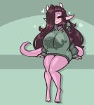  &lt;3 absurd_res anthro barefoot big_breasts bottomless breasts brown_hair cleavage clothed clothing dragon eyes_closed feet female hair hi_res huge_breasts limebreaker long_hair rose_(limebreaker) solo sweater topwear 