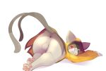  2020 2_tails 3_toes anthro b-epon backsack balls blazblue bottomless butt clothed clothing domestic_cat feet felid feline felis fur genitals hi_res jubei_(blazblue) looking_at_viewer looking_back looking_back_at_viewer male mammal multi_tail pawpads pink_pawpads presenting presenting_hindquarters simple_background solo toes video_games whiskers white_background 
