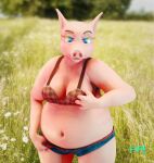  anthro clothing costume countryside domestic_pig female luke_hoff mammal nature nature_background solo suid suina sus_(pig) 