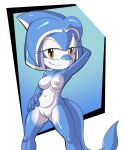  anthro bedroom_eyes blue_body blue_skin cetacean delphinoid fan_character female fours_(artist) genitals grey_nipples hand_behind_head hand_on_hip hi_res invalid_tag looking_at_viewer mammal marine narrowed_eyes nipples orange_eyes pussy seductive smile sonic_the_hedgehog_(series) tempest_the_dolphin toothed_whale 