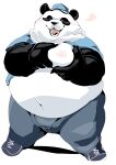  &lt;3 absurd_res anthro belly big_belly black_body black_fur blush bulge claws clothed clothing dewlap_(anatomy) double_chin eyes_closed fur giant_panda hat headgear headwear hi_res magokoro_panda male mammal moob_grab moobs navel nipples obese obese_anthro obese_male open_mouth open_smile overweight overweight_anthro overweight_male raised_clothing raised_shirt raised_topwear self_grab shirt sigenoya simple_background smile solo standing takotyutyu teeth thick_thighs tongue topwear ursid white_background white_body white_fur 