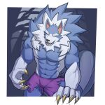  2021 abs amber_eyes anthro biceps blue_body blue_fur bottomwear bulge canid canine canis capcom claws clothed clothing damaged_clothing darkstalkers fangs finger_claws fur hi_res jon_talbain jrjresq male mammal multicolored_body multicolored_fur muscular muscular_anthro muscular_male neck_tuft open_mouth pants pecs quads sharp_teeth shorts skimpy solo teeth tongue torn_bottomwear torn_clothing torn_pants triceps tuft two_tone_body two_tone_fur video_games were werecanid werecanine werewolf white_body white_fur wolf 
