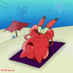  arthropod balls beach claws crab crustacean decapoda genitals malacostracan male marine mr._krabs nickelodeon nsfwkingrian nude penis sand seaside shadow sky smile solo spongebob_squarepants towel umbrella 