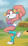  absurd_res anthro babs_bunny buckteeth chadrocco clothing exercise female hi_res lagomorph leg_warmers legwear leotard leporid mammal outside rabbit solo teeth tiny_toon_adventures warner_brothers weights 