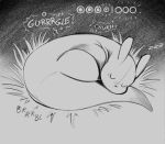  death digestion digestion_noises eyes_closed feral male monochrome rain_world sleeping slugcat_(rain_world) solo sound_effects stalvelle vore zzz 