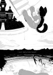  2019 bandage chest_tuft chisara circus_of_anya comic domestic_cat english_text falling felid feline felis hi_res japanese_text kemono luca_(chisara) male mammal missing_arm monochrome semi-anthro solo somali_cat suicide suicide_attempt text translated tuft 