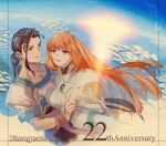  1boy 1girl brown_hair couple elhaym_van_houten fei_fong_wong long_hair nknk106 orange_hair ponytail purple_eyes sunrise v xenogears yellow_eyes 