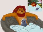  anthro badger bathing bevvy_fischer bubble bunga convenient_censorship disney duo felid grey_body hair honey_badger lion male male/male mammal multicolored_body mustelid musteline nude on_lap orange_body pantherine red_hair scared screencap simba sitting_on_lap size_difference spread_arms the_lion_guard the_lion_king two_tone_body white_hair young 