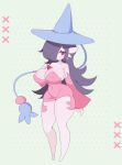  absurdres bare_shoulders black_panties blush breasts clarevoir closed_mouth covered_nipples dress fusion gardevoir gen_3_pokemon gen_8_pokemon hair_over_one_eye hat hatterene highres large_breasts long_hair long_sleeves looking_at_viewer original panties pokemon purple_hair red_eyes sidelocks simple_background smile thighs underwear witch_hat 