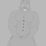  abs absurd_res anal anal_penetration anthro biceps big_muscles butt canid canine canis domestic_dog duo fangs genitals grin hi_res huge_muscles hyper hyper_muscles male male/male mammal monochrome muscular pecs penetration penis rynir signature smile unfinished unseen_character vein 