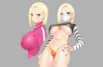  android_18 blonde_hair blush breasts dragon_ball_z gray green_eyes mask no_bra panties pop_kyun short_hair skintight underboob underwear 