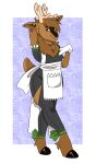  absurd_res anthro antlers brown_body brown_fur cervid clothing cristim200 empire_(character) fur girly hair hi_res hooves horn looking_at_viewer maid_apron maid_uniform male mammal simple_background solo uniform 