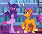  ! alternate_species blue_eyes dragon equid equine friendship_is_magic hair hasbro hi_res horn library mammal my_little_pony purple_body purple_eyes purple_hair purple_scales scales shadowreindeer smolder_(mlp) sparkles surprised_expression twilight_sparkle_(mlp) unicorn winged_dragon wings 
